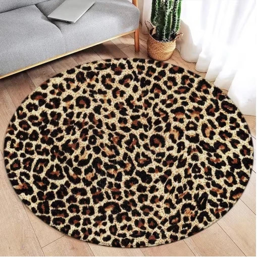 Leopard Print Round Carpet Fashion Animal Fur Pattern Woman Girl Home Living Room Bedroom Decorative Flannel Floor Rugs