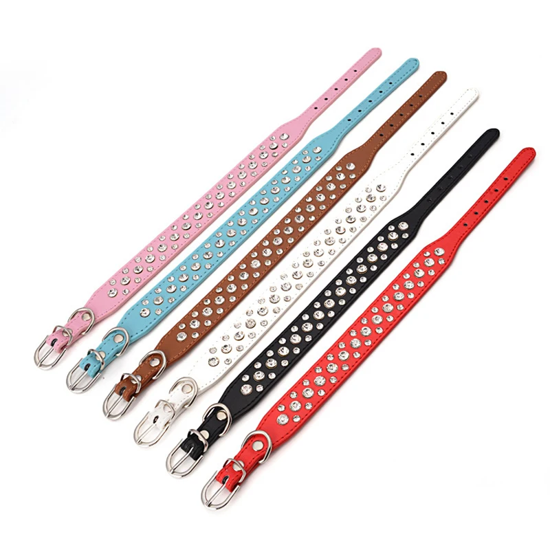 Crystal Small Dog Collar Leather Rhinestone Pet Dogs Collar Padded Puppy Cat Collars Adjustable For Small Dogs Chihuahua