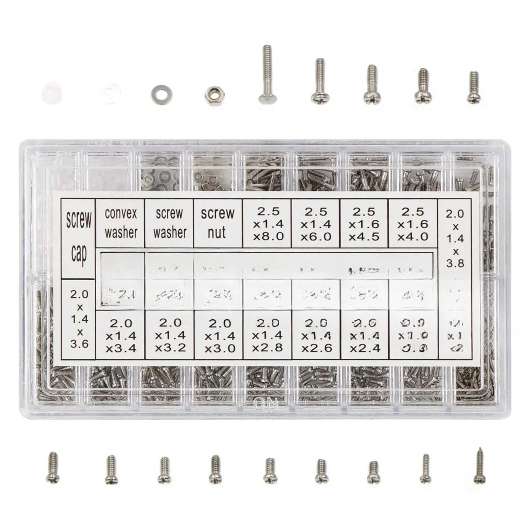 Il kit di strumenti per la riparazione di occhiali da 18 tipi in 1 in scatola include viti, dadi, rondelle, tappi distanziatori, riparazione di precisione