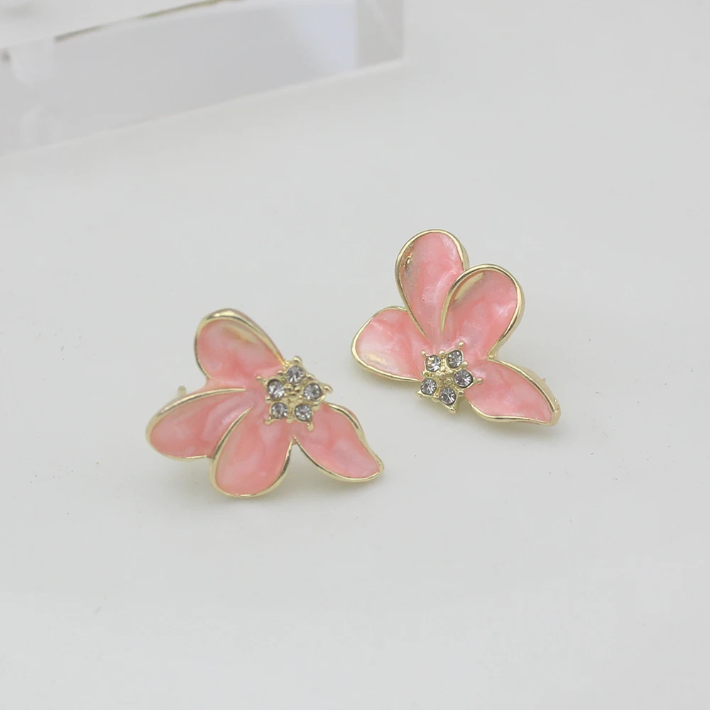 الوردي اللون زهرة خمس نجوم حجر الراين رائعة الحب الهندسة شخصية قرط الاذن المرصع للنساء مجوهرات عيد الميلاد فتاة هدية