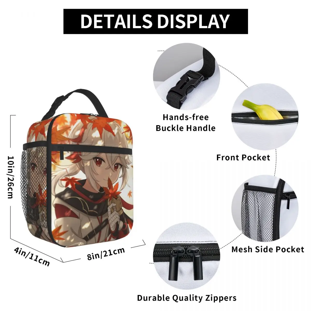 Genshin Impact Fall Kazuha Insulated Lunch Bag for Women Resuable Anime Game Cooler Thermal Lunch Box Kids School Children