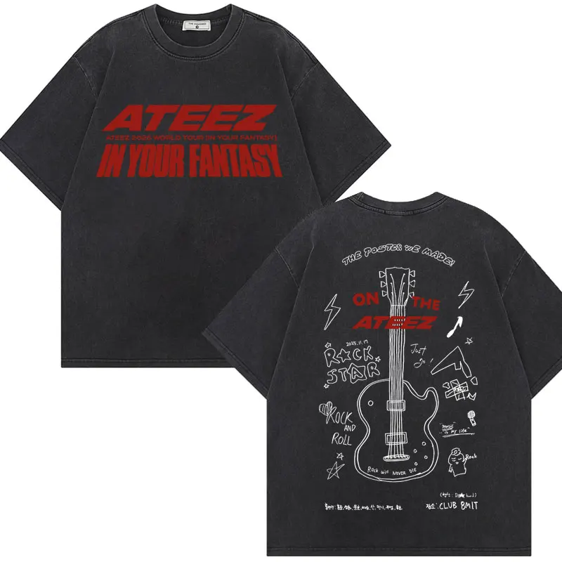 

Limited ATEEZ 2025 World Tour in Your Fantasy T-shirts High Quality Fashion Vintage Washed T-shirt Men Women Oversized T Shirt