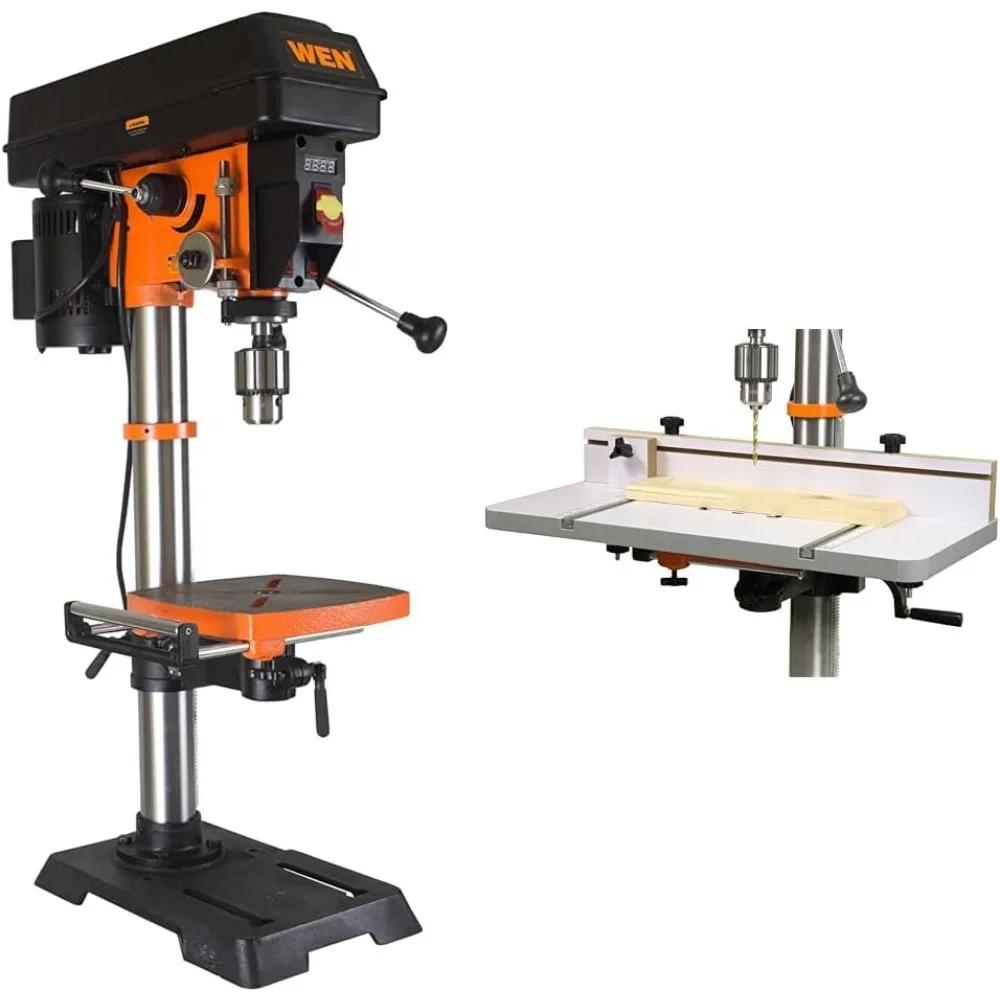 

12 in. Variable Speed Drill Press & 24 in. x 12 in. Drill Press Table with an Adjustable Fence and Stop Block