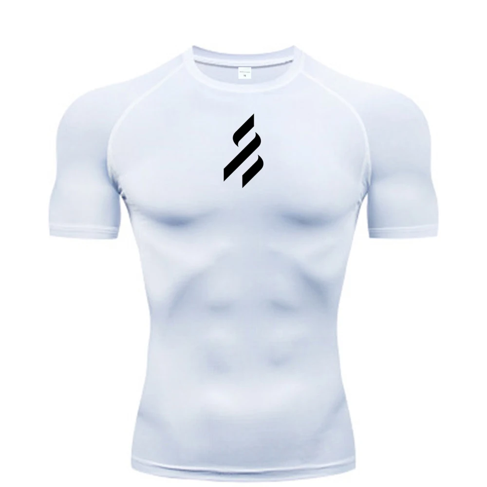 

Компрессионная футболка для мужчин, летняя спортивная одежда, футболка для бега, эластичная быстросохнущая спортивная майка, топ для тренировок в спортзале.