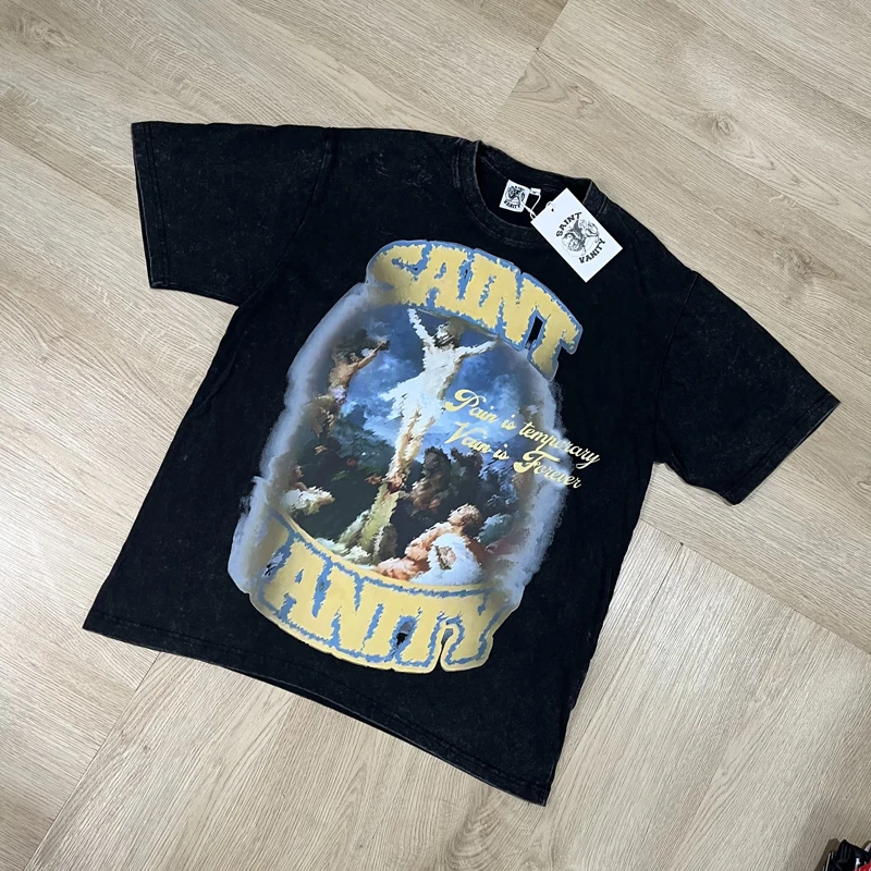 Herren High-Street Retro Loose Casual Kurzarm-T-Shirt aus Hochwertiger Baumwolle SAINT Oberteile