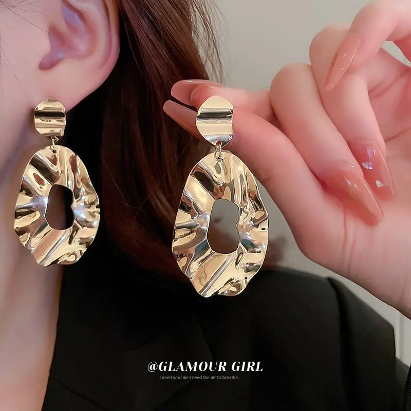 

Silver needle folds irregular geometric personality exaggerated design new earrings women