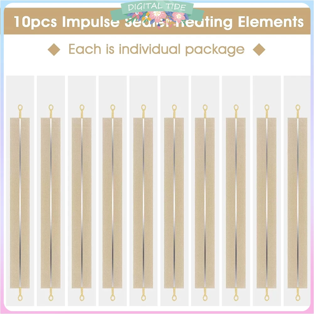 10 Pieces Impulse Sealer Heating Element Service Spare Repair Parts Kit 2/3/4/5mm Heat Sealers Strips Replacement Elements