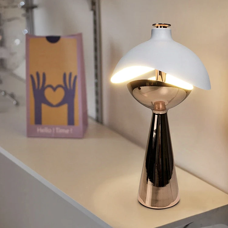 Modern fashion iron and copper bedside table lamp cordless portable, with eye protection function