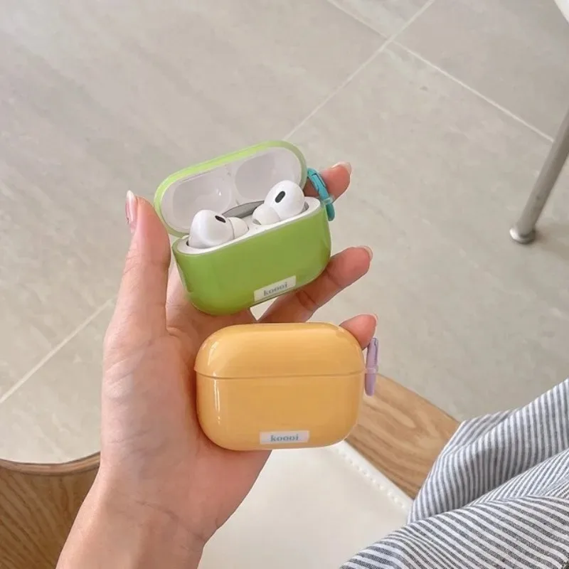 

Korea Candy Color Case For Airpods 4 1 2 3 Protection Cover For AirPods Pro 2 Cute Lovers Shockproof Earphone Cases with Hook