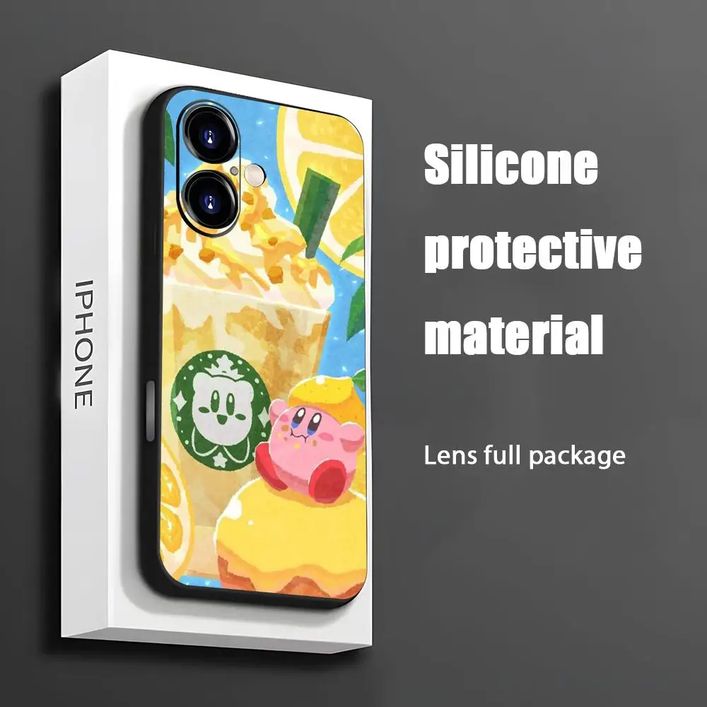 Star K-Kirbyเกมสีชมพูน่ารักสําหรับiPhone 16 15 14 13 12 11 X XR XS 8 Plus Mini Pro Maxนุ่มสีดํากันกระแทก