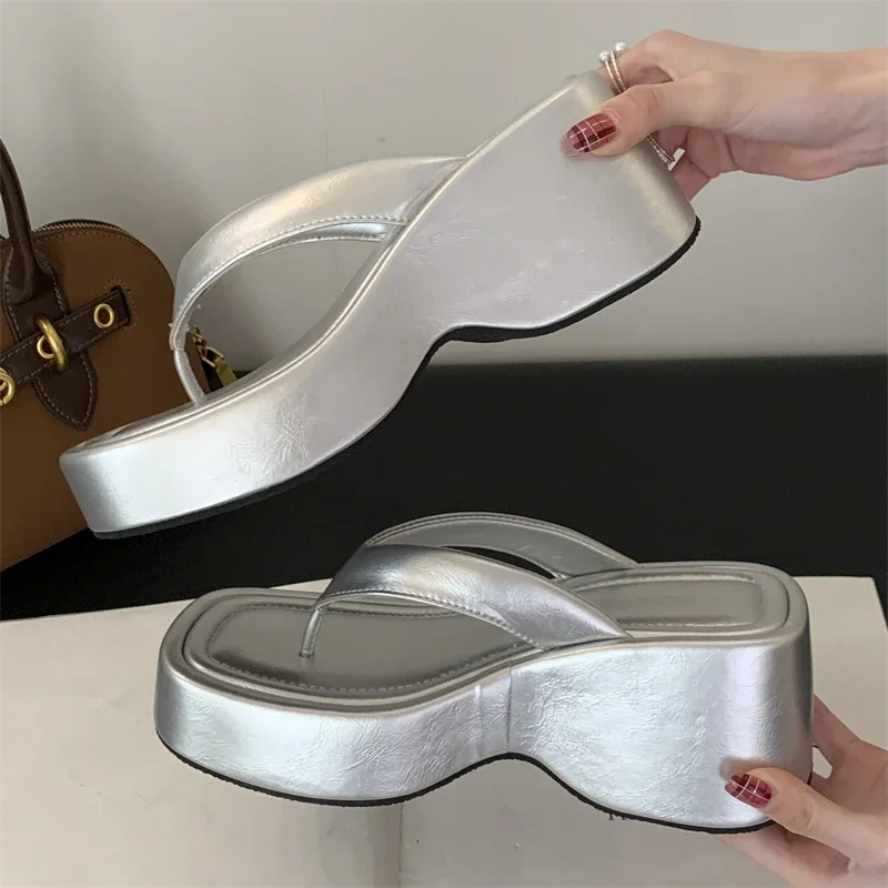 

Aneikeh Design Flip Flops Clip Women Slippers Sandals High Summer Shoes Concise Platform Wedges Heels Mules Zapatos De Mujer