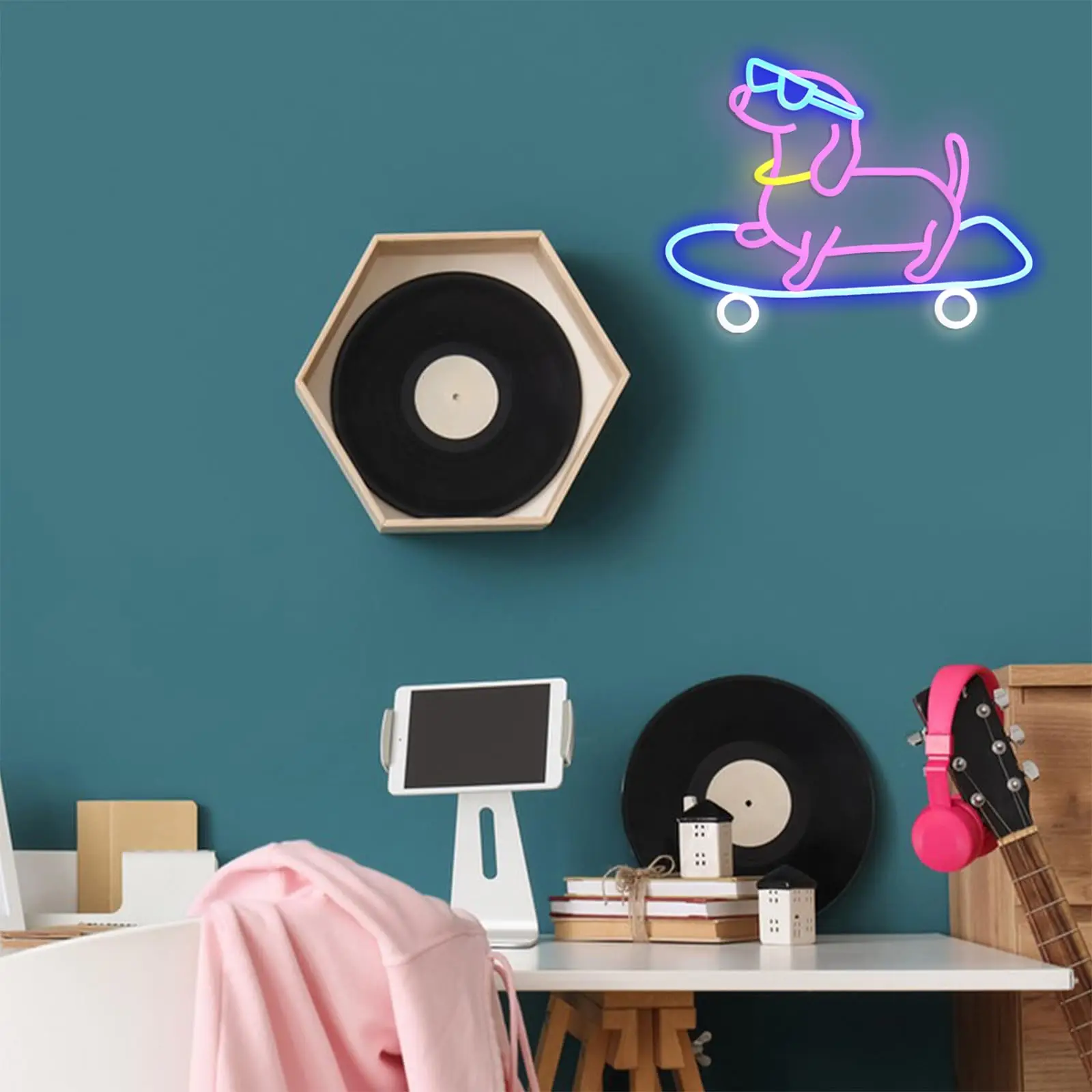 Skateboard Dog Neon Sign Dimmable Dachshund Skateboarding LED Neon Light Wall Art Decor for Bedroom Bar Game Room Pet Lover Gift