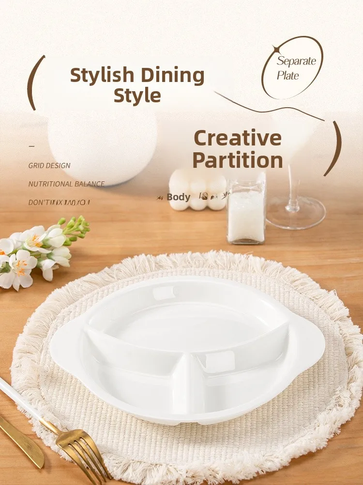 

Тарелка для завтрака из костяного фарфора Jingdezhen, чисто-белая, без свинца, с подглазурной росписью, для одного человека, с разделителями, посуда