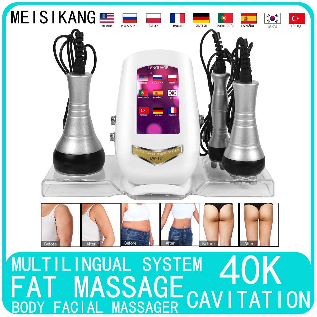 MEISIKANG  Cavitation Ultrasonic RF Tighten 3 In 1 40K Body Massage Slimming Weight Loss Beauty Machine