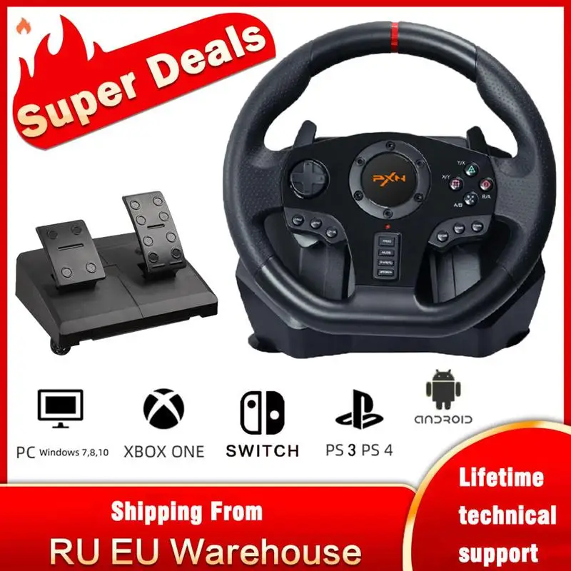 New PXN V900 Gaming Steering Wheel Pedal Vibration Racing Game Controller for Xbox One Xbox 360 PC PS4 PS3 N-switch Android