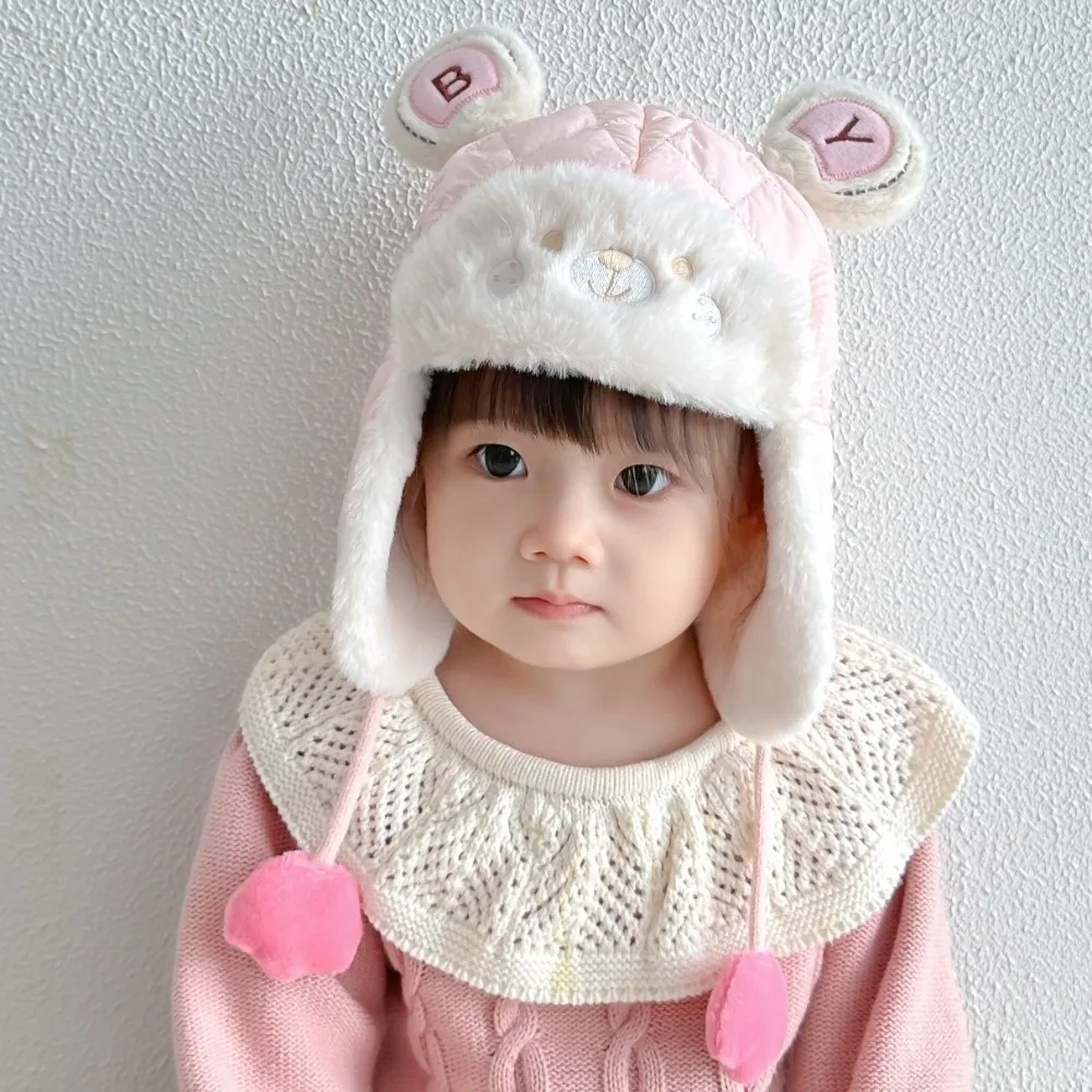 

Cute Windproof Cartoon Bear Baby Hat Adjustable Thicken Earmuffs Toddler Cap Ear Protection Trendy Baby Beanie Cap Winter