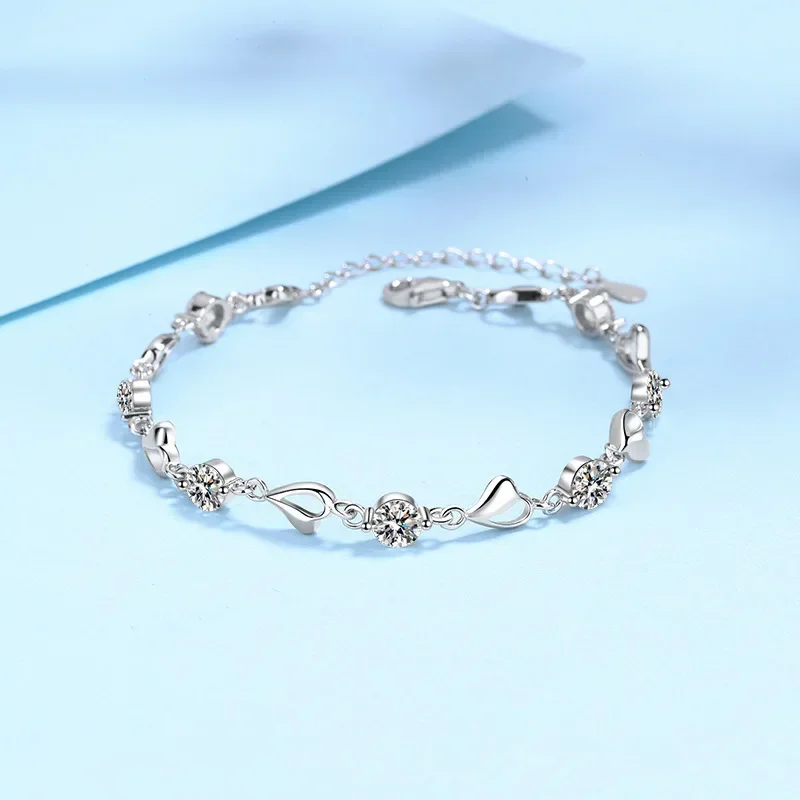

Peculiar Heart Shape Platinum Women's Daily Bracelet GRA Certified, 3.5 Carat Moissanite Diamond PT950 Hand Chain for Female