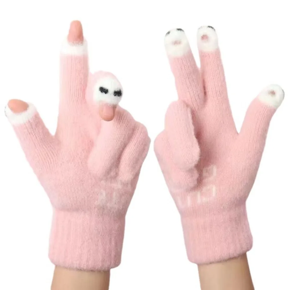 Washable Winter Knitted Gloves Thickened Coldproof Warm Gloves Women's Soft Feel Leaky Finger Gloves for Teens