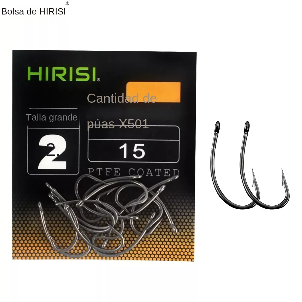 15pcs PTFE Coated High Carbon Stainless Steel Barbed Fish Hook With Eye Carp Fishing Accessories X501