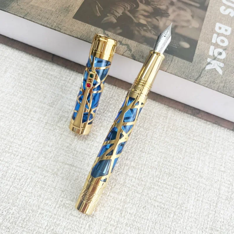 New MAJOHN T6 City Light Hollow Fountain Pen Traffic Light Clip Piston Vacuum Plating Ink-Absorbing Transparent Resin Metal Pen