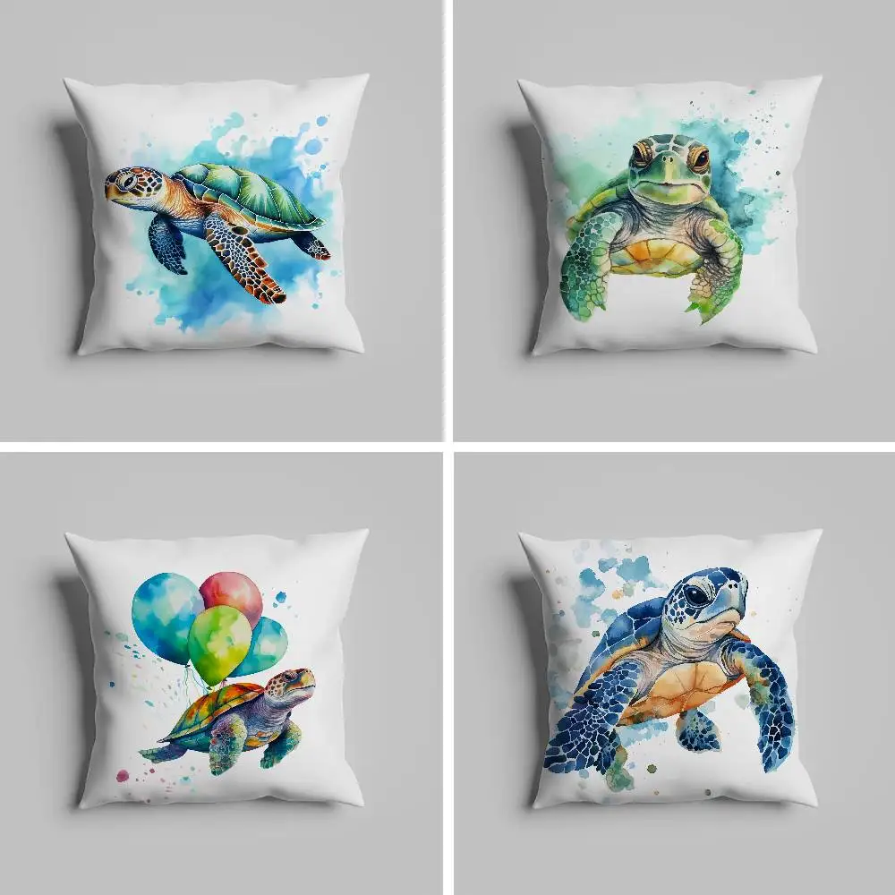 

Watercolor Sea Turtle Pillow Case Pillowcase For Car Pillows 60x60 Cushions Luxury Double Sided Cover Home And Decoration Sofa