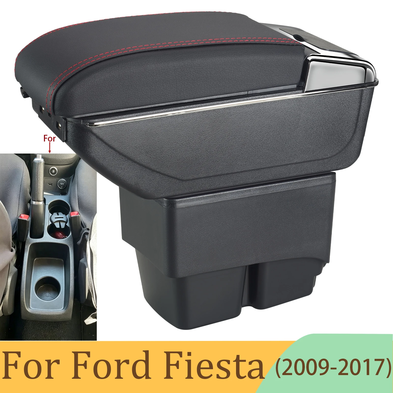 

For Ford Fiesta Armrest box For Ford Fiesta MK7 Car Armrest 2009-2017 Storage box Interior details Accessories easy installation