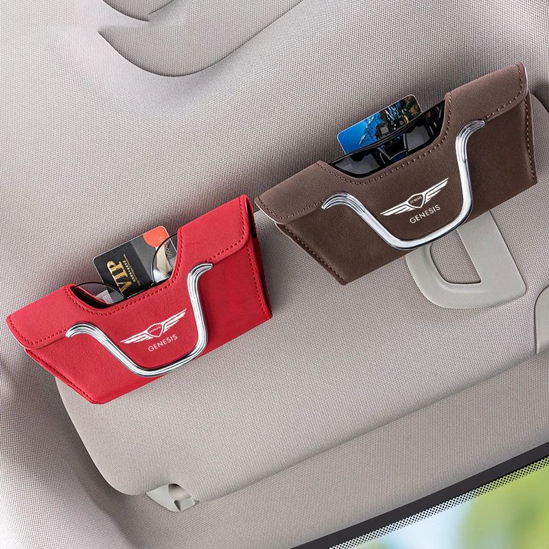 New Car Suede Leather Car Interior Sun Visor Glasses Card Clips For Genesis EQ900 G70 G80 G90 GV60 GV70 GV80 GV90 Accessories