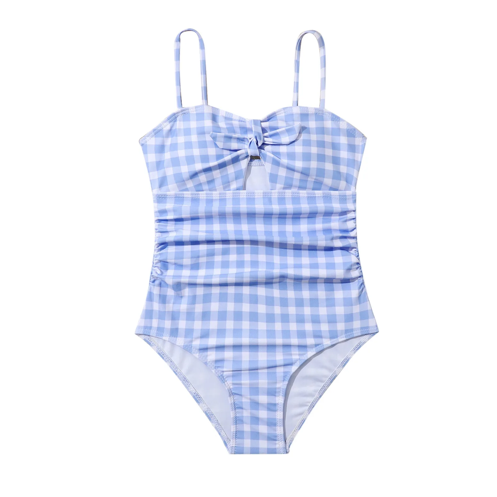 Maillot de bain à carreaux pour enfants, bikini skintight pour filles, costume de batterie, maillots de bain une pièce, été, nouveau, 2024