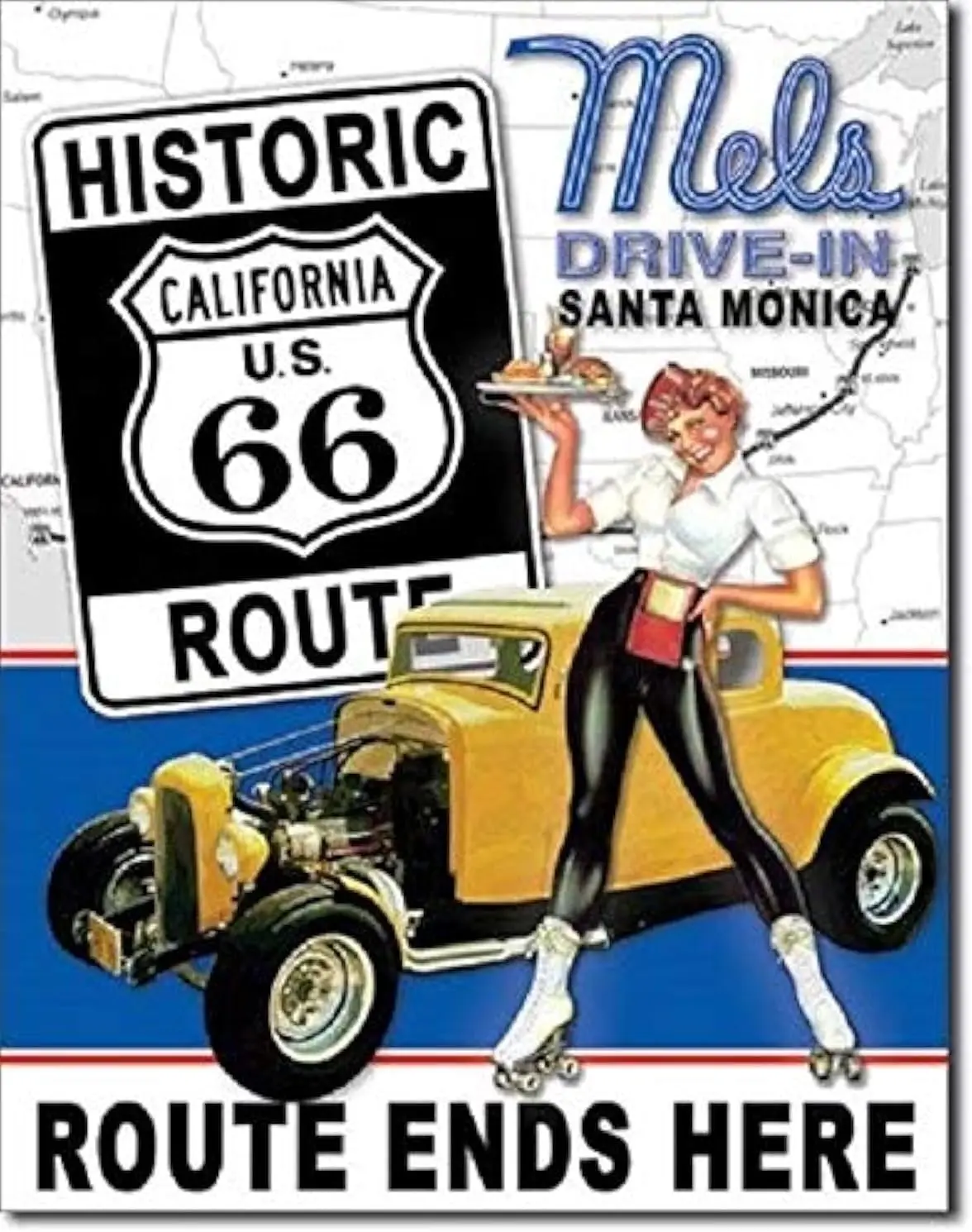 SRongmao Mels Diner Drive in Route 66 Vintage Look 50039;s Hot Rod Retro Wall Decor Metal Tin Sign in