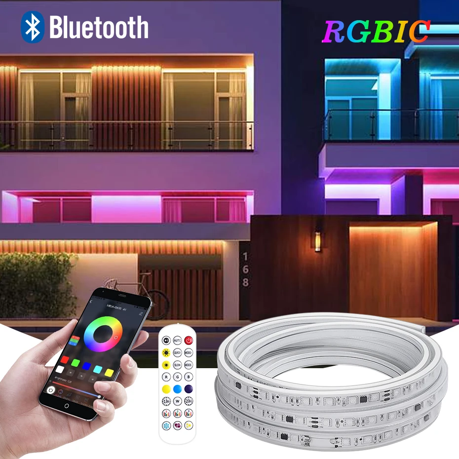 

Dreamcolor RGBIC LED Strip Light AC110V AC220V Smart RGB Tape Waterproof Led Ribbon Remote APP Control For Outdoor Decoration