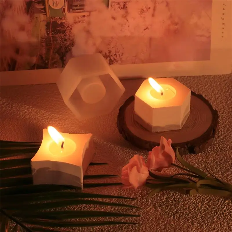 Geometry Candlestick Silicone Mold Moon Flower Hexagon Shape Candle Holder Epoxy Resin Mold DIY Crafts Gift Home Decoration