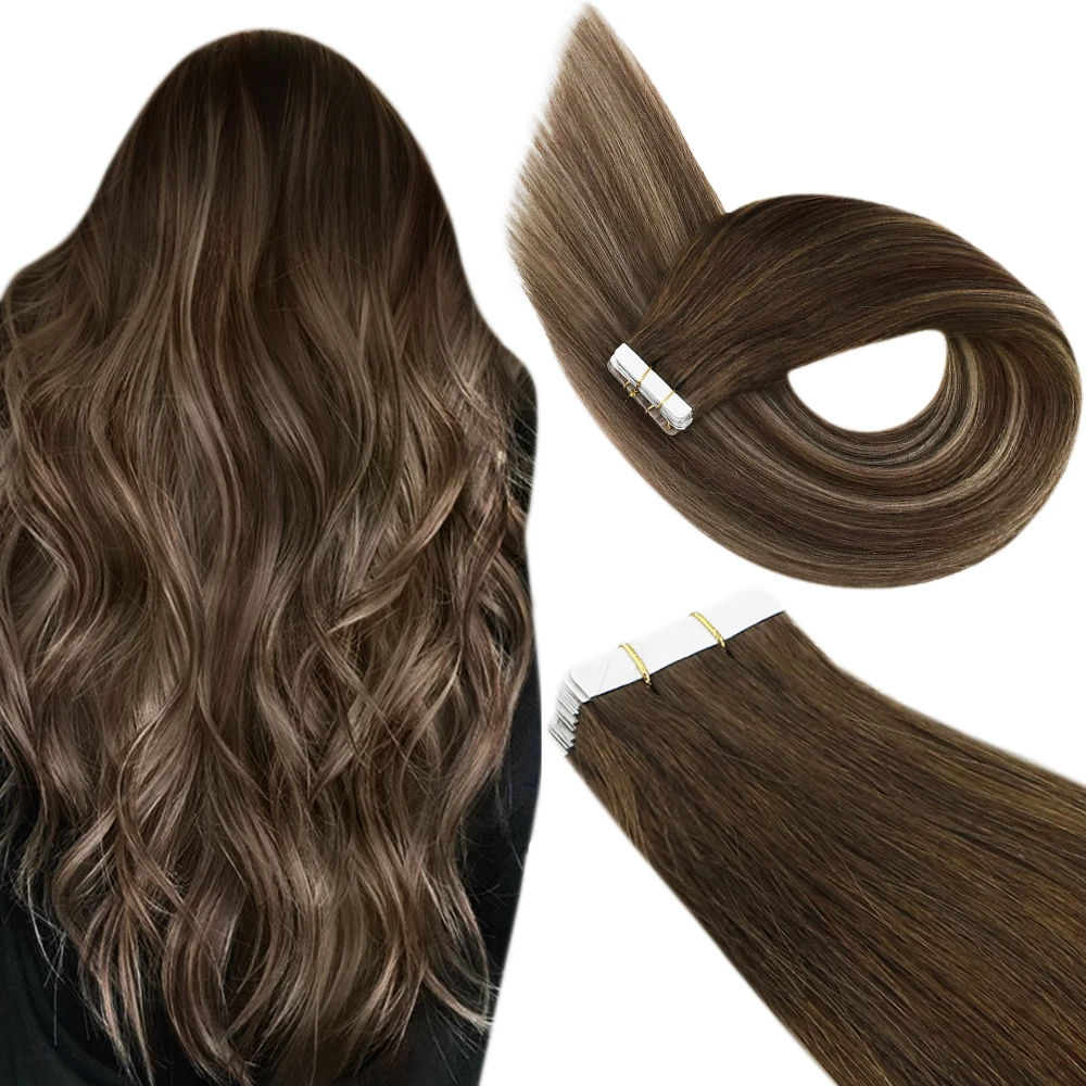 Ugeat Tape in Hair Extensions Menselijk Haar Echte Natuurlijke Braziliaanse Remy Haar Steil Naadloze Huid Inslag Voor Vrouwen Balayage 20 P/40 P