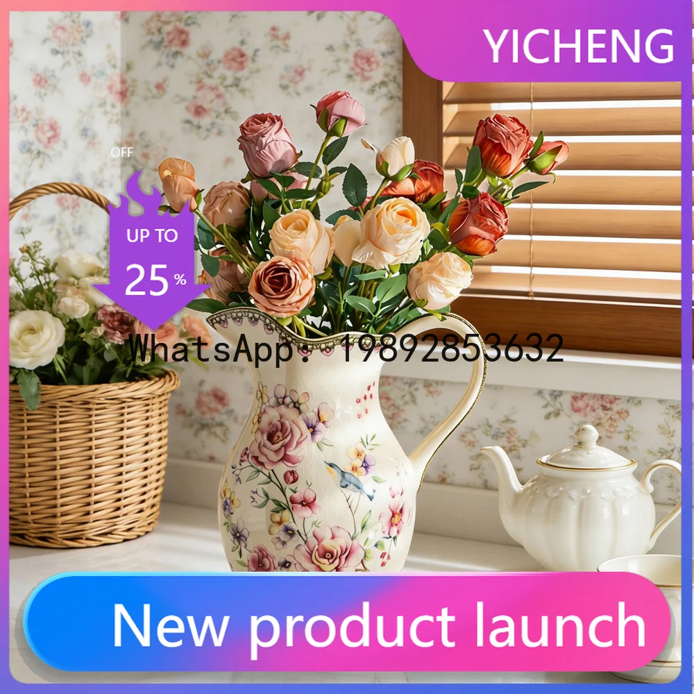 

LYY Used milk jug ceramic vase ornaments living room home accessories soft decoration retro flower vase crafts
