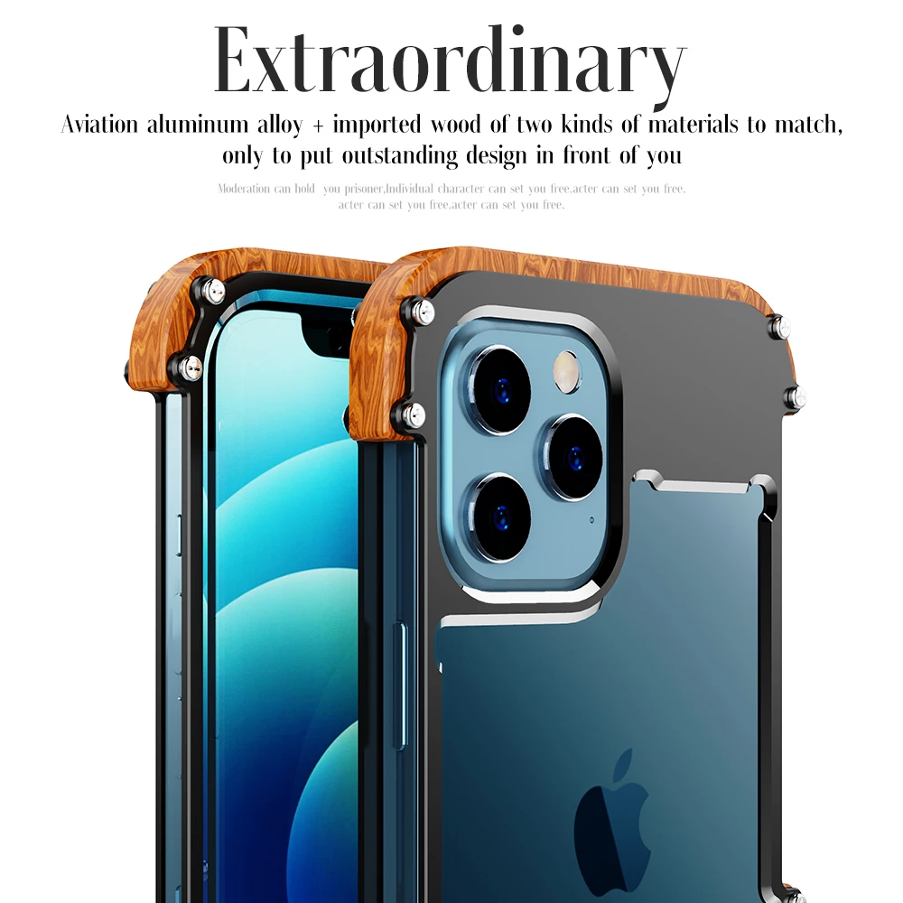 Wood Carbon Metal Case For iPhone 15 14 13 12 Pro MAX Aluminum Bumper Shockproof Hybrid Rugged Armor Frame Cover 15 Plus Luxury