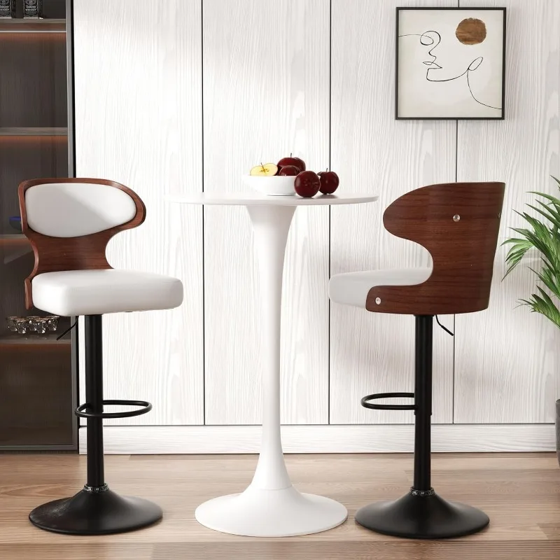 Bar Stools Set of 2 Seat Adjustable Height 24.5-33.5IN - Bentwood Swivel Barstools with Back & Footrest Upholstered Bar Chair