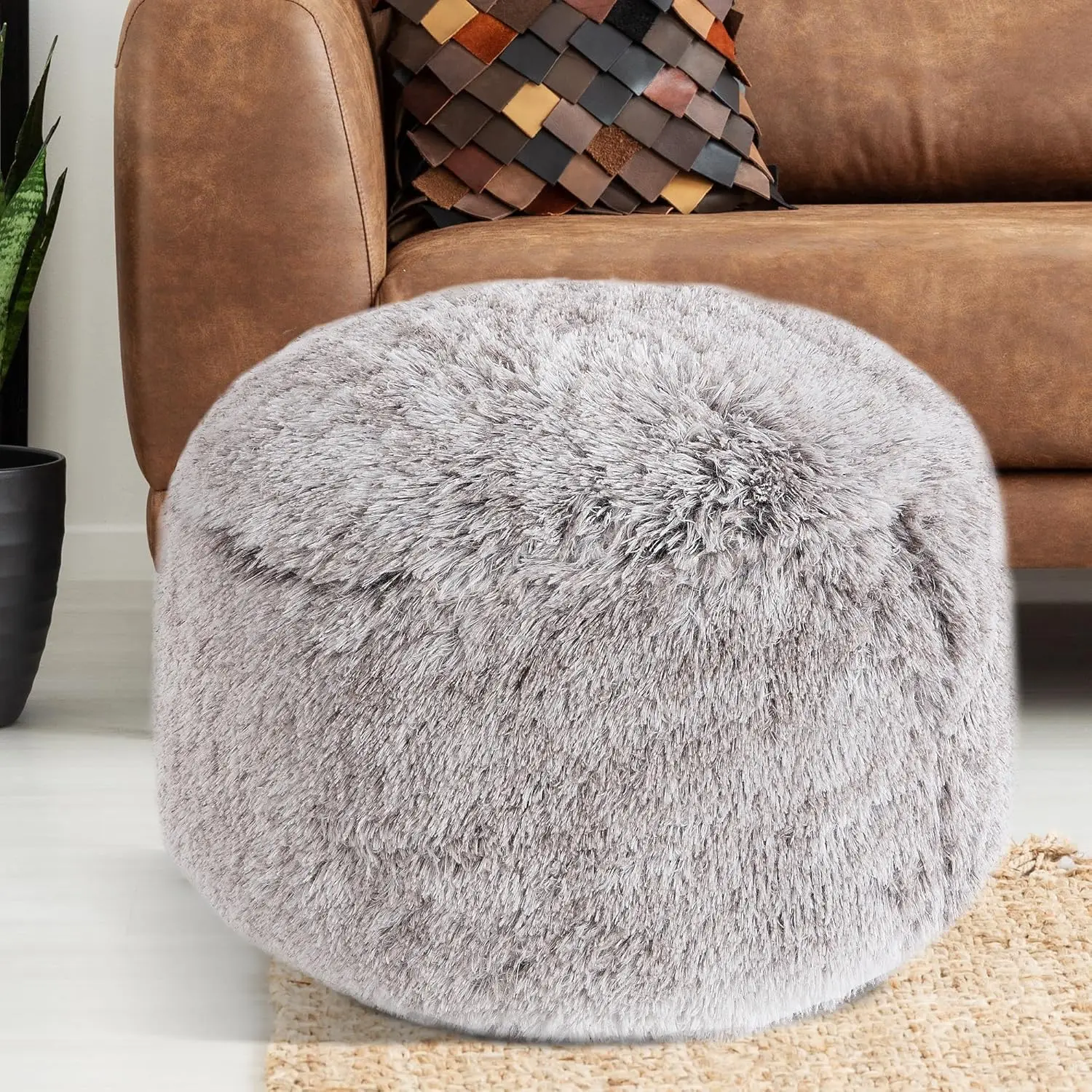 

Fluffy Pouf Ottoman With Down-Alternative Filling, Stuffed Round Pouf Ottoman Foot Stool, Floor Bean Bag Chair, Foot Rest For