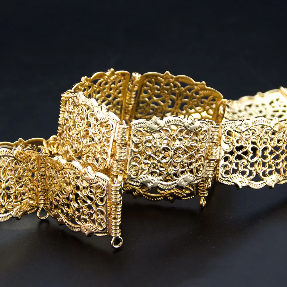 Gold Color Morocco Style Bridal Wedding Belt For Women Crystal Hollow Arabesque Caftan Waist Belt Adjustable Length image 5