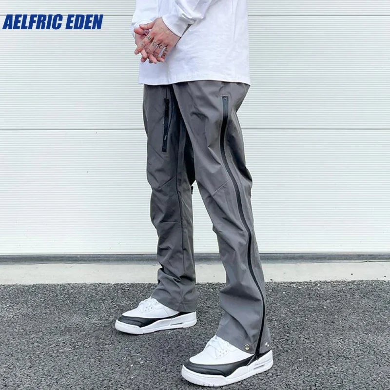 Aelfric Eden Retro Hip Hop Drawstring Back Zipper Breathable Casual Trousers Mens Straight Solid Color Oversized Track Pants