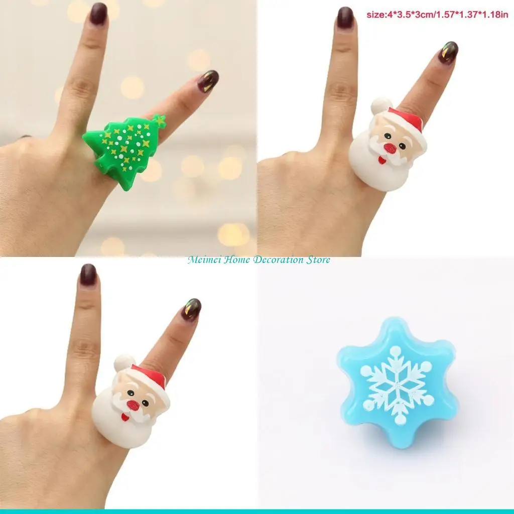 H7BF Merry Christmas Party Finger Lights Santa Snowflake Xmas Tree Snowman Ring Children Finger