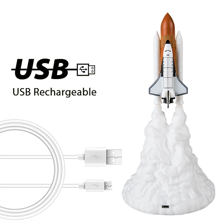 3D Print LED Night Light Space Shuttle Rocket Night Lamp USB Rechargeable Mood Lamp Room Decor Christmas Birthday Children Gift