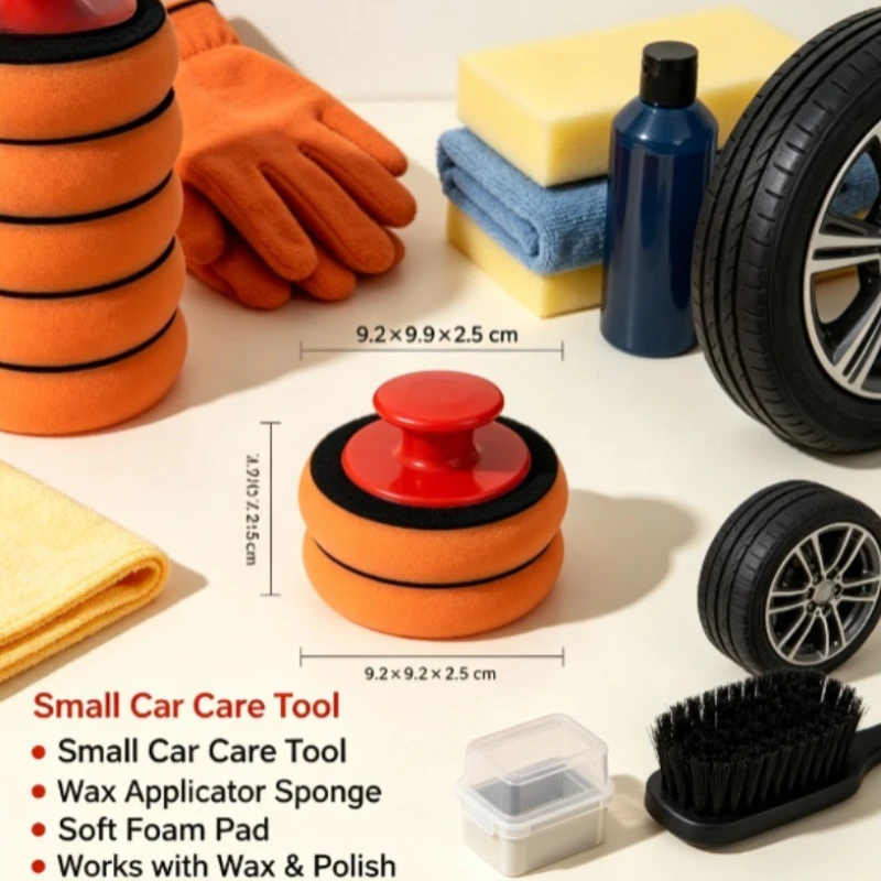 Car Polishing Wax Sponge with Handle, Manual Car Waxing Applicator Pad, Reusable Hand Polishing Foam Sponge