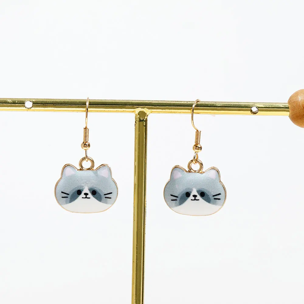 1 Pair Cute Cat Head Shape Drop Earrings 4 Styles Kitties Pup Animal Jewelry For Pet Lovers Girls Kids Gift