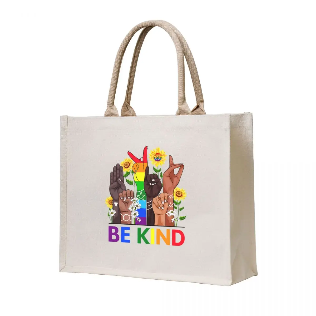 

Be Kind Sign Language Hand Talking LGBTQ+ Gay Les Pride ASL Tote Bag custom fabric bag canvas tote Big bag women Cloth bags