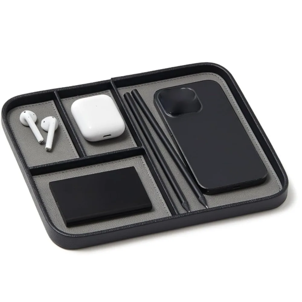 Leather Bedside Table Storage Tray, European Simple Desktop Finishing Storage Tray, Mobile Phone Watch Sundries Tray