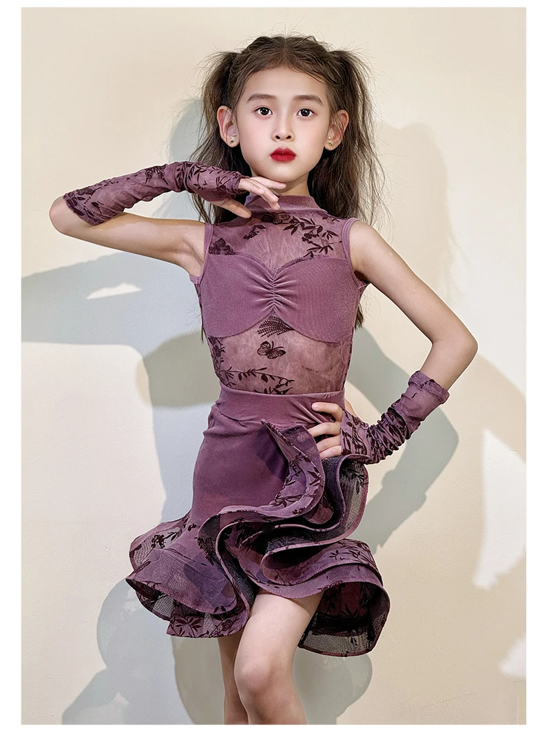 Costume de danse de salon Lati personnalisé pour enfants filles, ensemble de costumes de performance de pratique de compétition avancée, robe à franges faldas