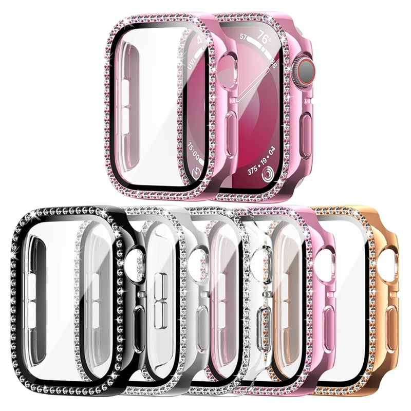 For iWatch Series 10 42MM/46MM Crystal Shine Diamond Case and Glass Protector Film Electroplate Bling Bumper Cover For iWatchS10