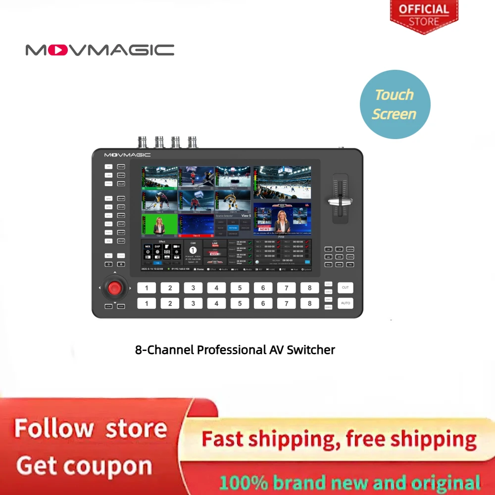 

Видеомикшер MOVMAGIC M8 4K с сенсорным экраном 10,1 дюйма, 8 каналов HDMI, 3G-SDI, NDI, ISO для прямых трансляций на мероприятиях и в образовании