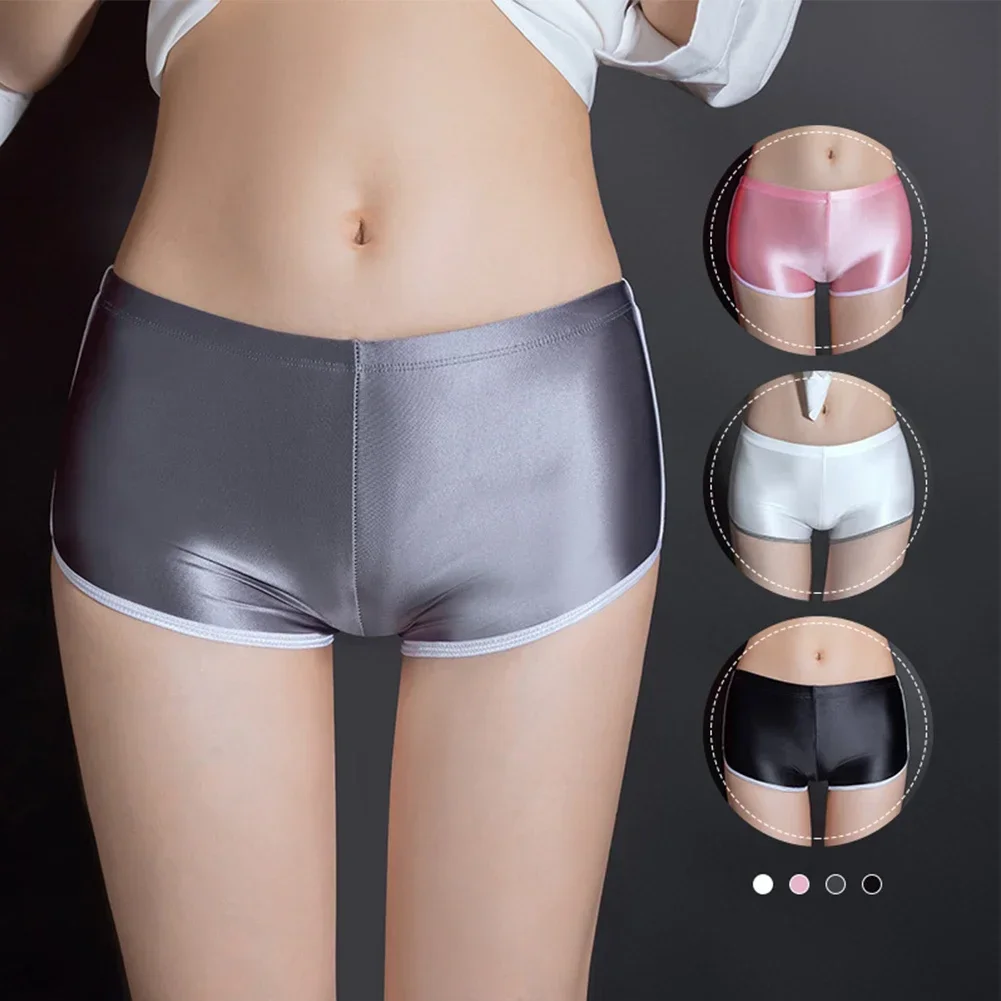 

Women Sexy Oil Shiny Glossy Panties Underwear For Ladies Elastic Stretch Side Stripe Smooth Safety Shorts Pants