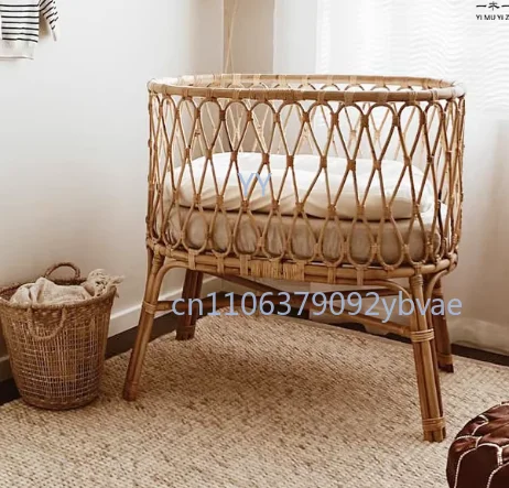 Rattan Baby Bed Natural Retro Pure Handmade Tasteless Children Toddler Beds