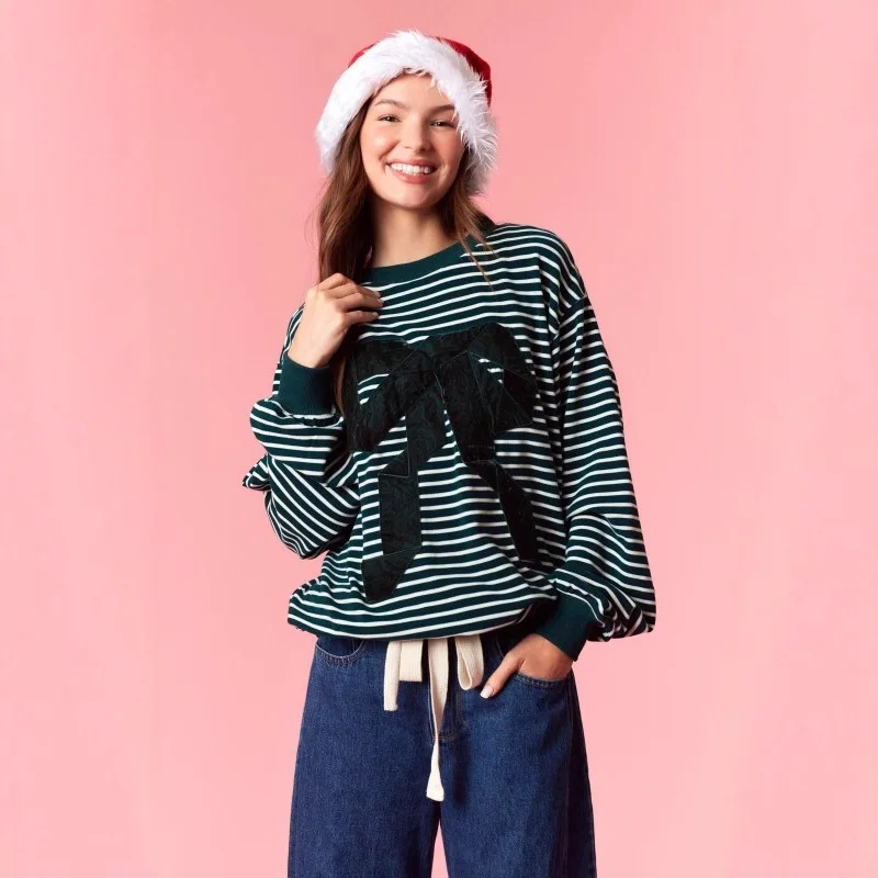 

Women's round Ne Striped Long Sweater Hoodie Top Stand Fit Polyester Blend Spring Faion Casual Comfortable Top